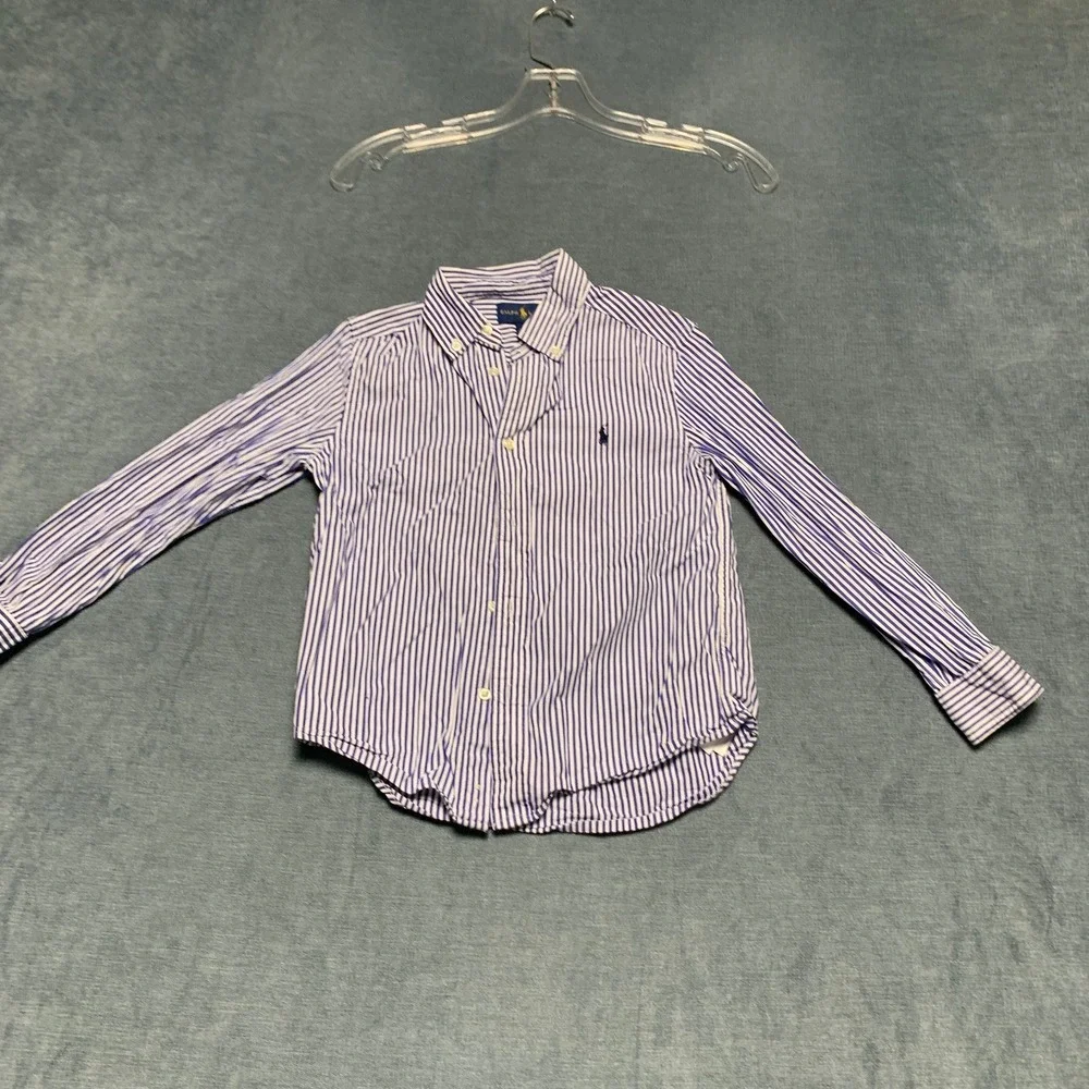 Ralph Lauren Shirt Boys 6 Blue White Striped Long Sleeve Classic Button Down